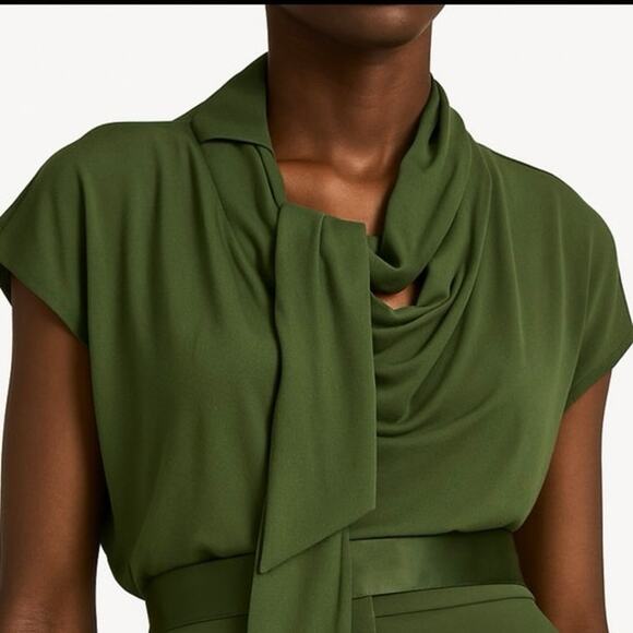 By Malene Birger Tops - By Malene Birger Katie Stretch Jersey Knit Tie Neck Top Green Size Small